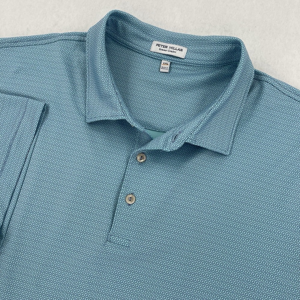 Peter Millar Summer Comfort Polo Shirt Mens XXL Blue Geometric Performance Golf